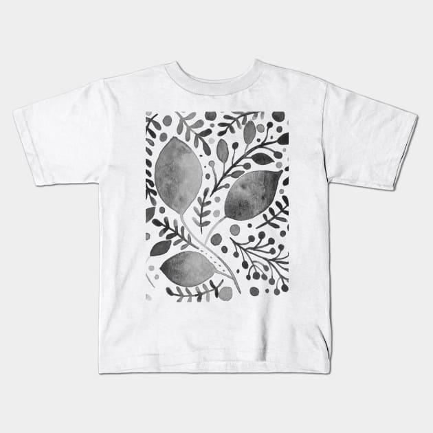 Black and white watercolor leaves Kids T-Shirt by wackapacka